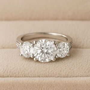 3.5tcw 3 Stone D, VVS1 Moissanite Ring